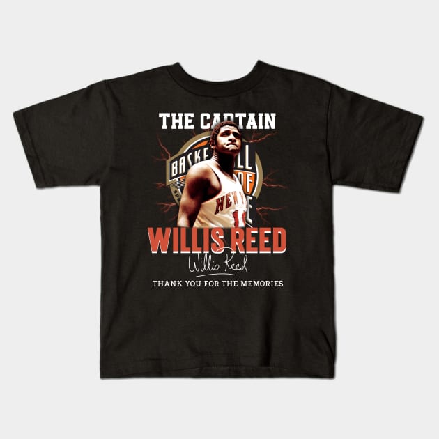 Willis Reed The Captain Basketball Legend Signature Vintage Retro 80s 90s Bootleg Rap Style Kids T-Shirt by CarDE